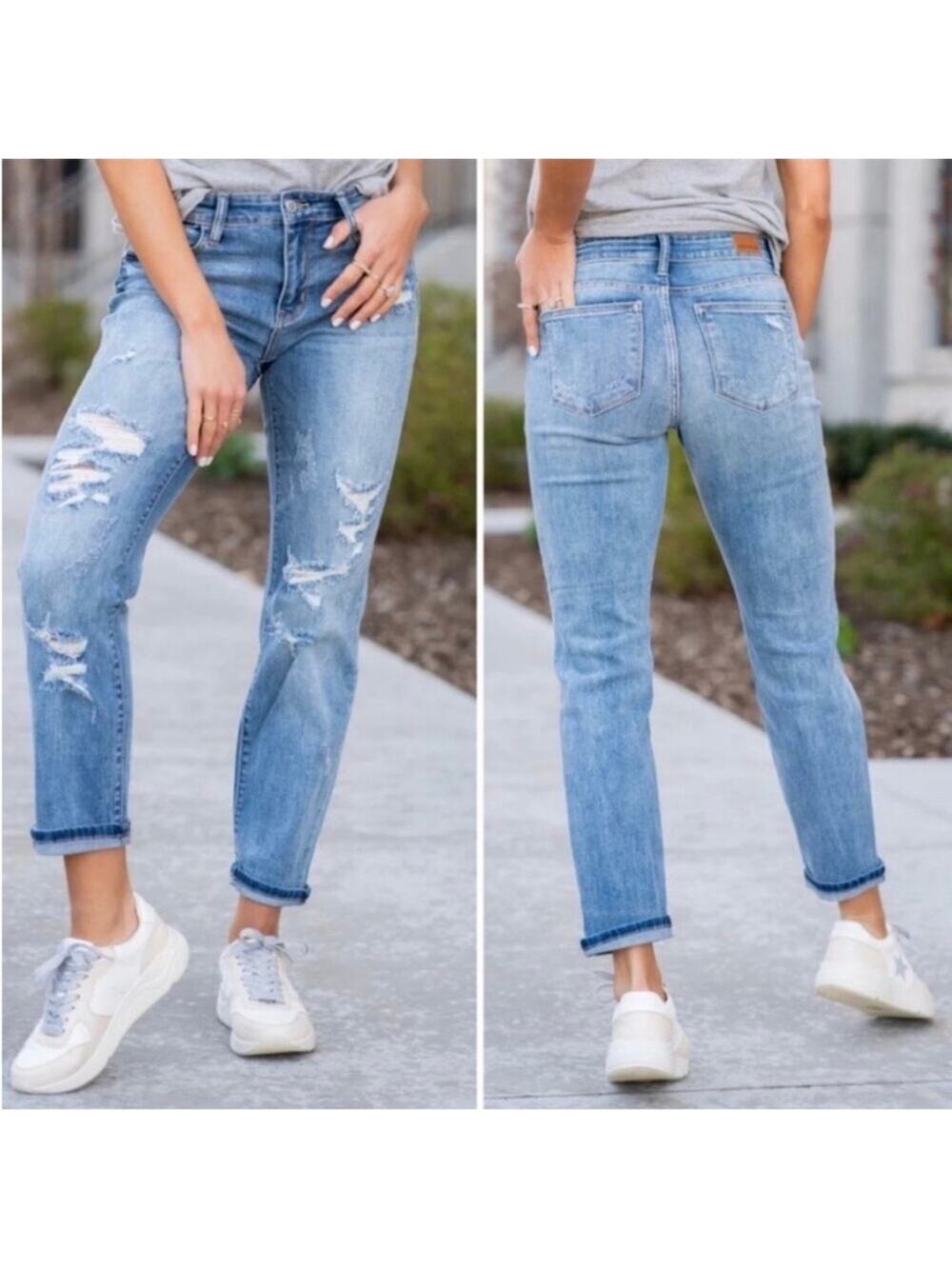 Judy Blue Mid Rise Boyfriend Fit Jeans Distressed 15/32 NWT JB82193MD
